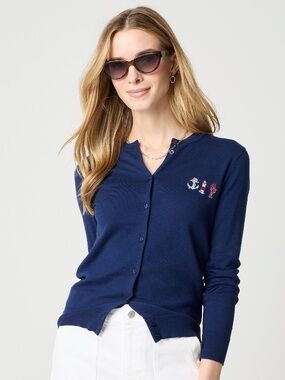 NWT J.Crew Factory 100% cotton Embroidered classic cardigan sweater